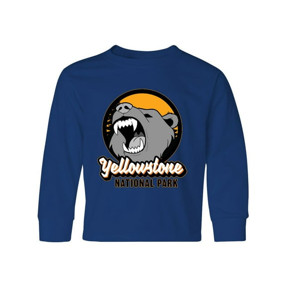Inktastic Yellowstone Growling Bear Long Sleeve Youth T-Shirt