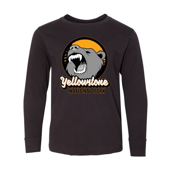 Inktastic Yellowstone Growling Bear Long Sleeve Youth T-Shirt