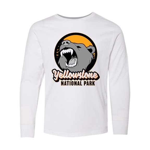 Inktastic Yellowstone Growling Bear Long Sleeve Youth T-Shirt