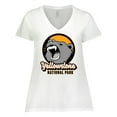 thumbnail image 1 of Inktastic Yellowstone Growling Bear Women's Plus Size V-Neck T-Shirt, 1 of 5