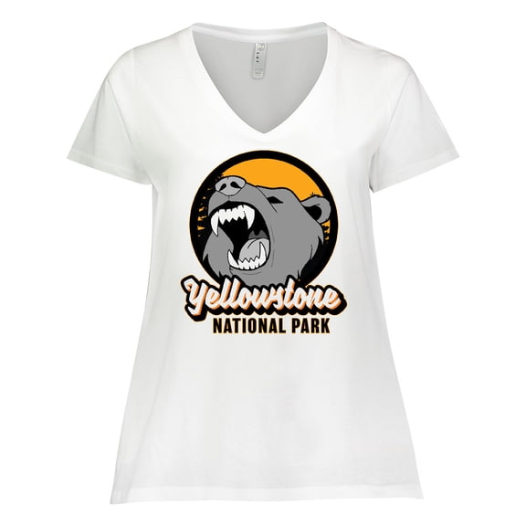 Inktastic Yellowstone Growling Bear Women's Plus Size V-Neck T-Shirt