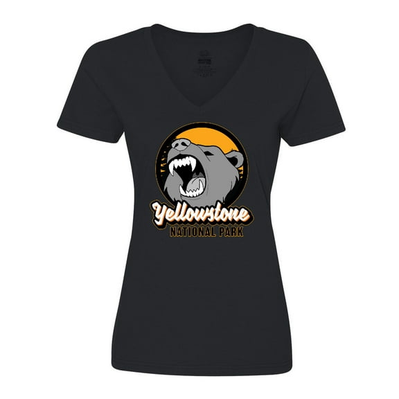 Inktastic Yellowstone Growling Bear Women's V-Neck T-Shirt