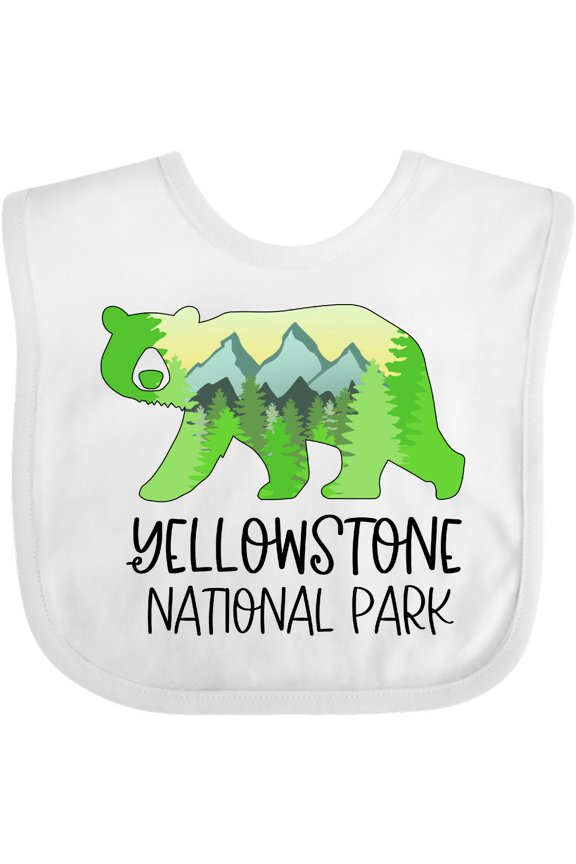 Yellowstone National Park Mountains and Bear Shape Boys or Girls Baby Bib
