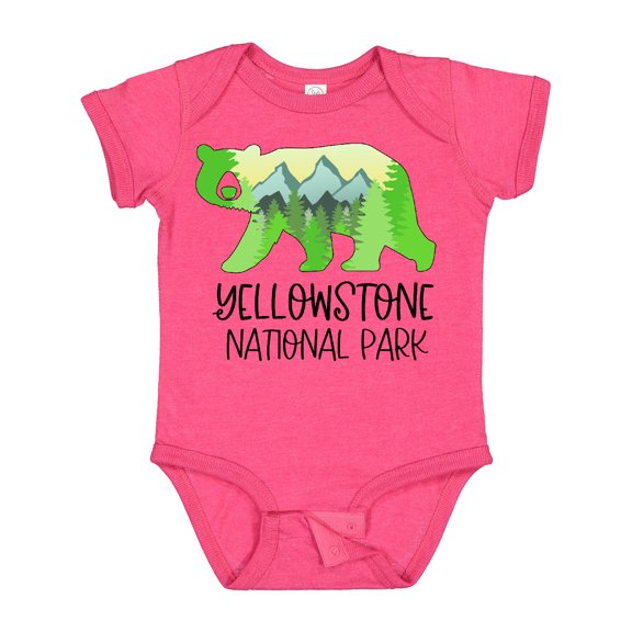 Inktastic Yellowstone National Park Mountains and Bear Shape Boys or Girls Baby Bodysuit