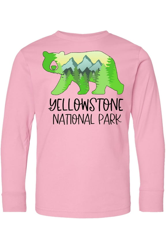 Yellowstone National Park Mountains and Bear Shape Long Sleeve Youth T-Shirt