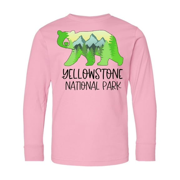 Inktastic Yellowstone National Park Mountains and Bear Shape Long Sleeve Youth T-Shirt