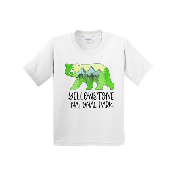 Inktastic Yellowstone National Park Mountains and Bear Shape Youth T-Shirt