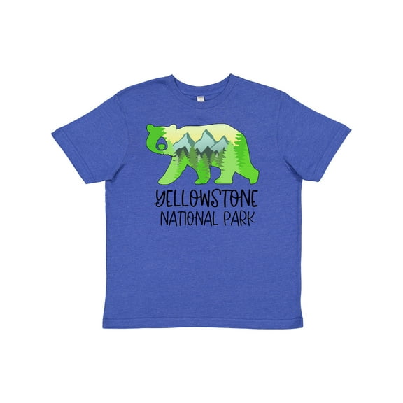 Inktastic Yellowstone National Park Mountains and Bear Shape Youth T-Shirt