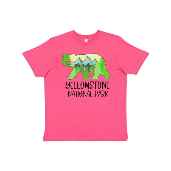 Inktastic Yellowstone National Park Mountains and Bear Shape Youth T-Shirt