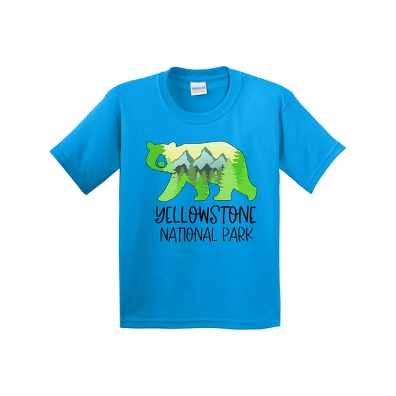 Inktastic Yellowstone National Park Mountains and Bear Shape Youth T-Shirt