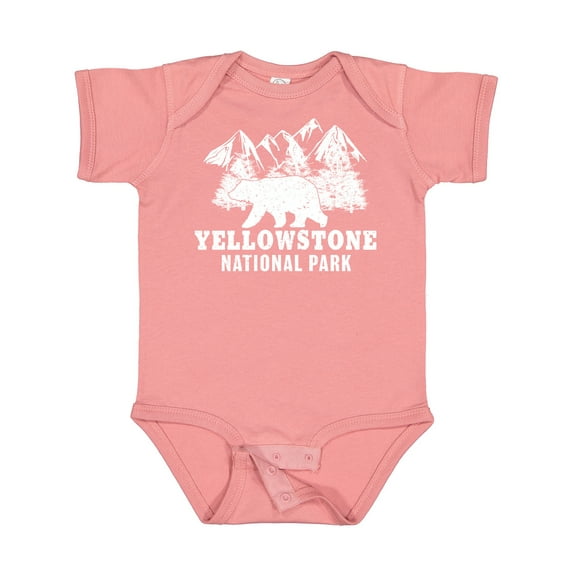 Inktastic Yellowstone National Park with Bear Mountains and Trees Boys or Girls Baby Bodysuit