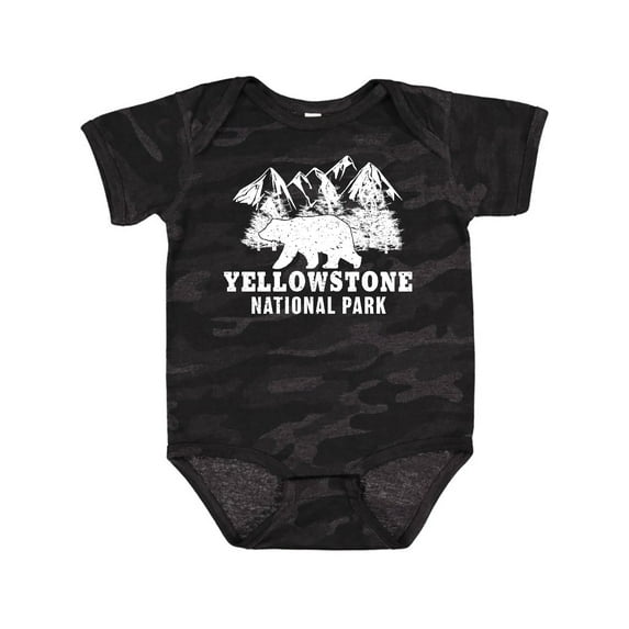 Inktastic Yellowstone National Park with Bear Mountains and Trees Boys or Girls Baby Bodysuit