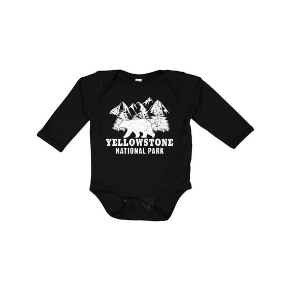 Inktastic Yellowstone National Park with Bear Mountains and Trees Boys or Girls Long Sleeve Baby Bodysuit