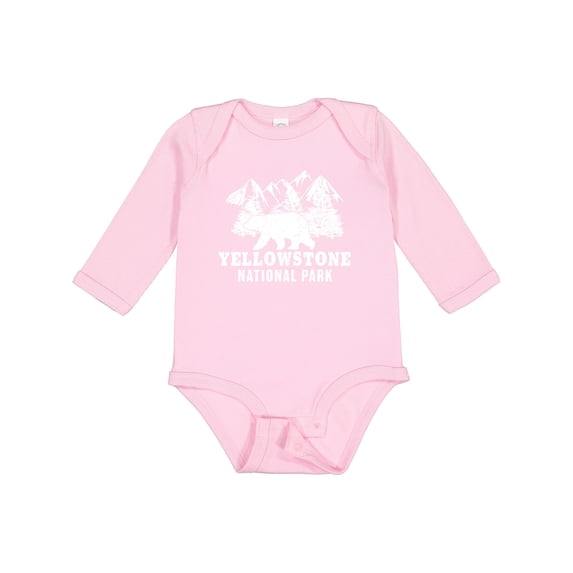 Inktastic Yellowstone National Park with Bear Mountains and Trees Boys or Girls Long Sleeve Baby Bodysuit