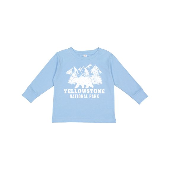 Inktastic Yellowstone National Park with Bear Mountains and Trees Boys or Girls Long Sleeve Toddler T-Shirt