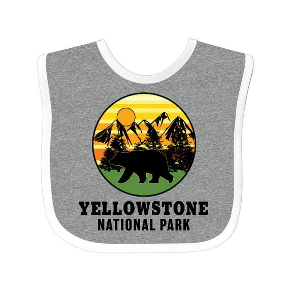 Inktastic Yellowstone National Park with Bear Mountains and Trees Cricle Boys or Girls Baby Bib