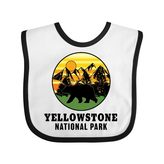 Inktastic Yellowstone National Park with Bear Mountains and Trees Cricle Boys or Girls Baby Bib