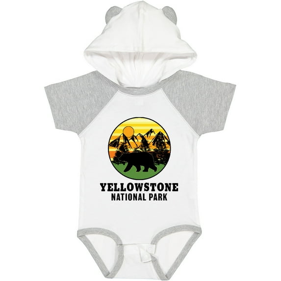 Inktastic Yellowstone National Park with Bear Mountains and Trees Cricle Boys or Girls Baby Bodysuit