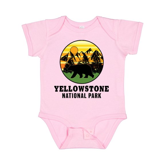 Inktastic Yellowstone National Park with Bear Mountains and Trees Cricle Boys or Girls Baby Bodysuit