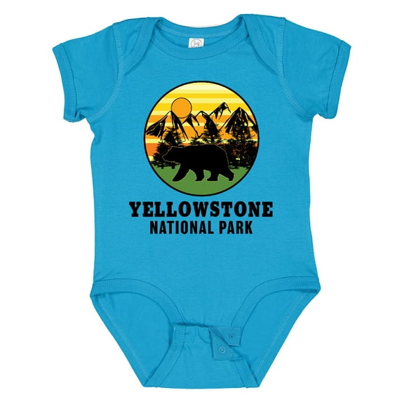 Inktastic Yellowstone National Park with Bear Mountains and Trees Cricle Boys or Girls Baby Bodysuit