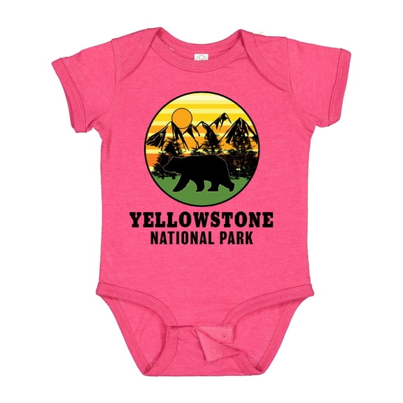Inktastic Yellowstone National Park with Bear Mountains and Trees Cricle Boys or Girls Baby Bodysuit