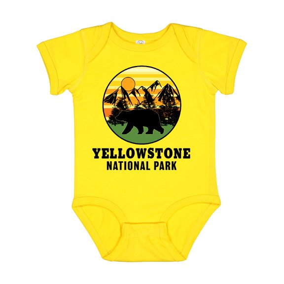Inktastic Yellowstone National Park with Bear Mountains and Trees Cricle Boys or Girls Baby Bodysuit