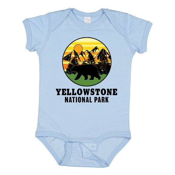 Inktastic Yellowstone National Park with Bear Mountains and Trees Cricle Boys or Girls Baby Bodysuit