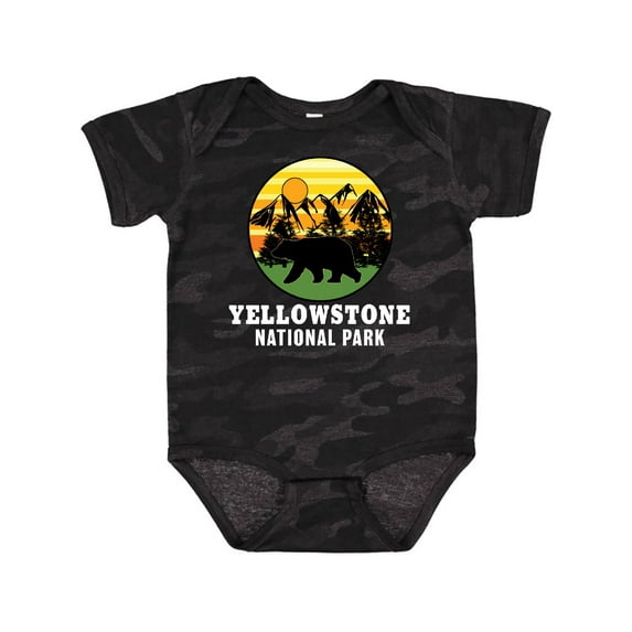 Inktastic Yellowstone National Park with Bear Mountains and Trees Cricle Boys or Girls Baby Bodysuit