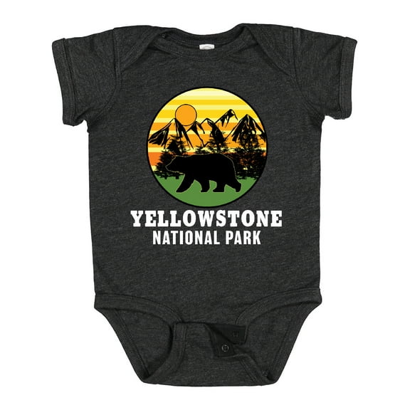 Inktastic Yellowstone National Park with Bear Mountains and Trees Cricle Boys or Girls Baby Bodysuit