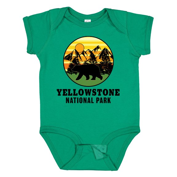 Inktastic Yellowstone National Park with Bear Mountains and Trees Cricle Boys or Girls Baby Bodysuit