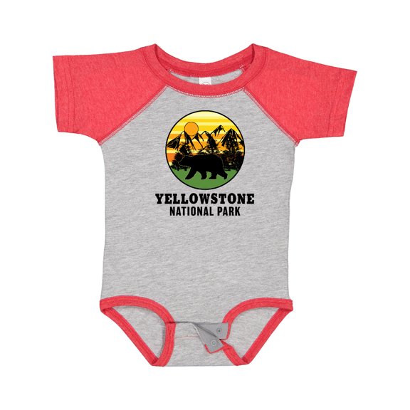 Inktastic Yellowstone National Park with Bear Mountains and Trees Cricle Boys or Girls Baby Bodysuit