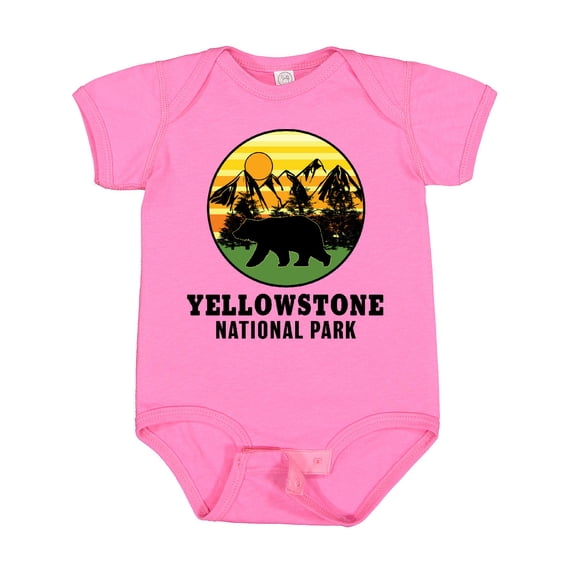 Inktastic Yellowstone National Park with Bear Mountains and Trees Cricle Boys or Girls Baby Bodysuit
