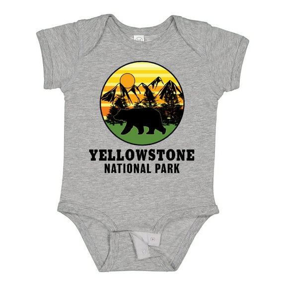 Inktastic Yellowstone National Park with Bear Mountains and Trees Cricle Boys or Girls Baby Bodysuit