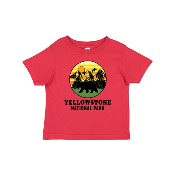 Inktastic Yellowstone National Park with Bear Mountains and Trees Cricle Boys or Girls Baby T-Shirt