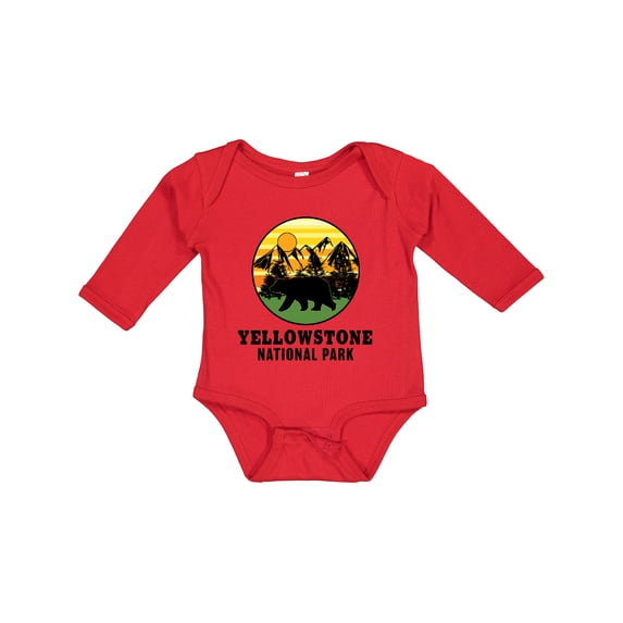 Inktastic Yellowstone National Park with Bear Mountains and Trees Cricle Boys or Girls Long Sleeve Baby Bodysuit