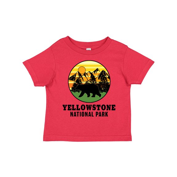 Inktastic Yellowstone National Park with Bear Mountains and Trees Cricle Boys or Girls Toddler T-Shirt