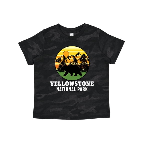 Inktastic Yellowstone National Park with Bear Mountains and Trees Cricle Boys or Girls Toddler T-Shirt
