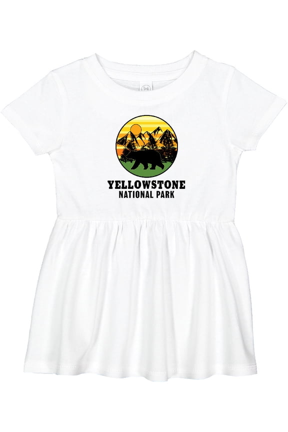 Yellowstone National Park with Bear Mountains and Trees Cricle Girls Baby Dress