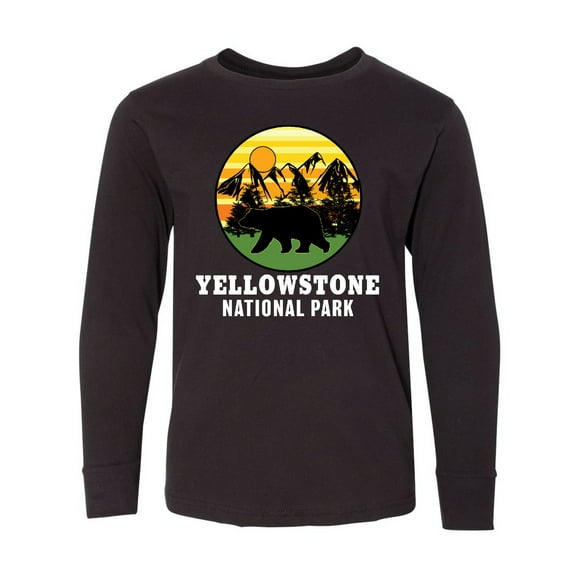 Inktastic Yellowstone National Park with Bear Mountains and Trees Cricle Long Sleeve Youth T-Shirt