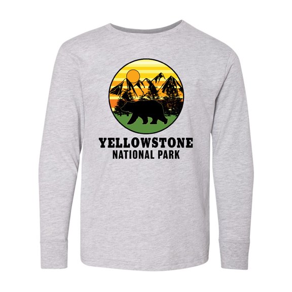 Inktastic Yellowstone National Park with Bear Mountains and Trees Cricle Long Sleeve Youth T-Shirt