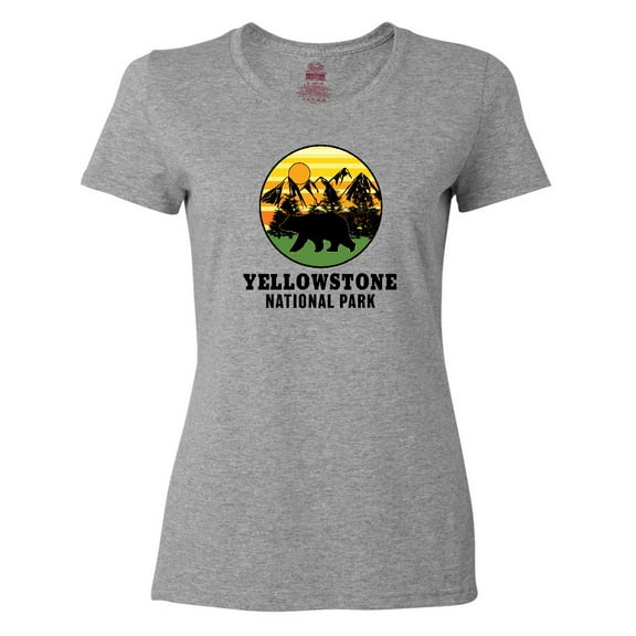 Inktastic Yellowstone National Park with Bear Mountains and Trees Cricle Women's T-Shirt
