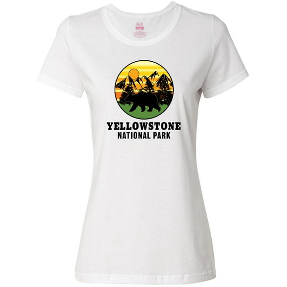 Inktastic Yellowstone National Park with Bear Mountains and Trees Cricle Women's T-Shirt