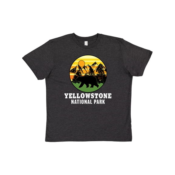 Inktastic Yellowstone National Park with Bear Mountains and Trees Cricle Youth T-Shirt
