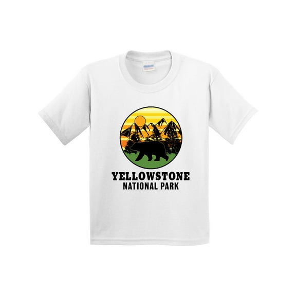Inktastic Yellowstone National Park with Bear Mountains and Trees Cricle Youth T-Shirt