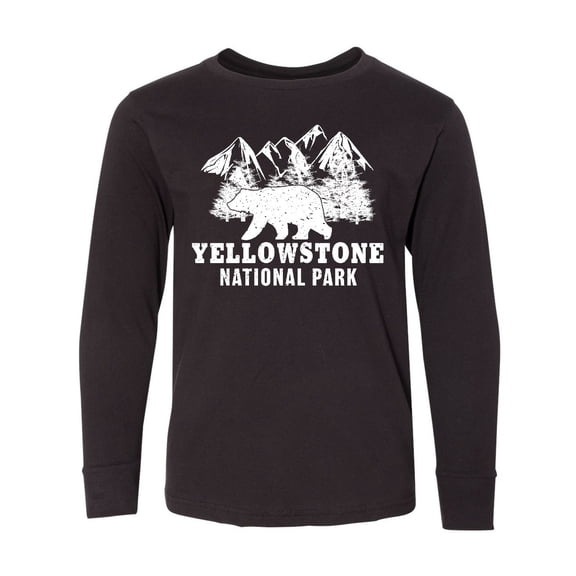 Inktastic Yellowstone National Park with Bear Mountains and Trees Long Sleeve Youth T-Shirt