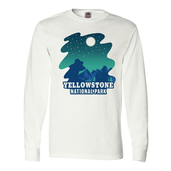 Inktastic Yellowstone National Park with Bear and Starry Night Long Sleeve T-Shirt