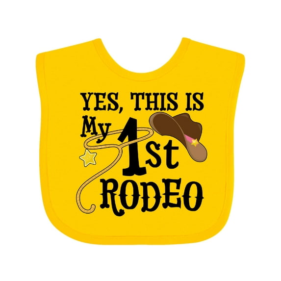 Inktastic Yes, This is My 1st Rodeo Cowboy Hat with Pink Band, Lasso Girls Baby Bib