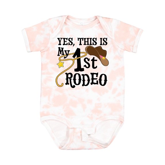Inktastic Yes, This is My 1st Rodeo Cowboy Hat with Pink Band, Lasso Girls Baby Bodysuit