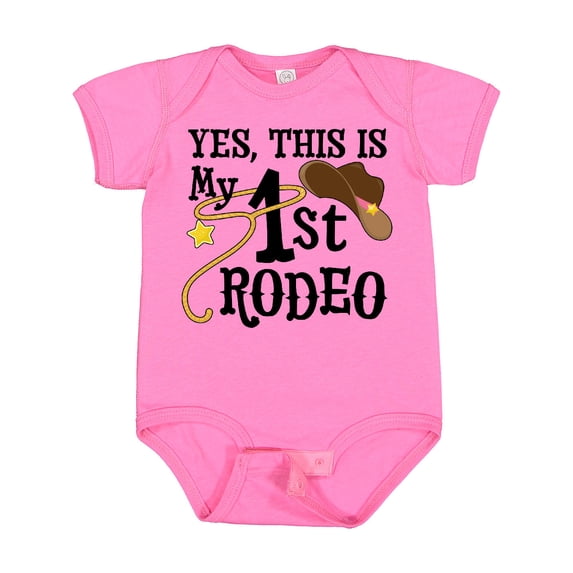 Inktastic Yes, This is My 1st Rodeo Cowboy Hat with Pink Band, Lasso Girls Baby Bodysuit