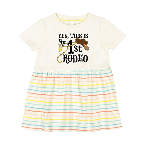 Inktastic Yes, This is My 1st Rodeo Cowboy Hat with Pink Band, Lasso Girls Baby Dress